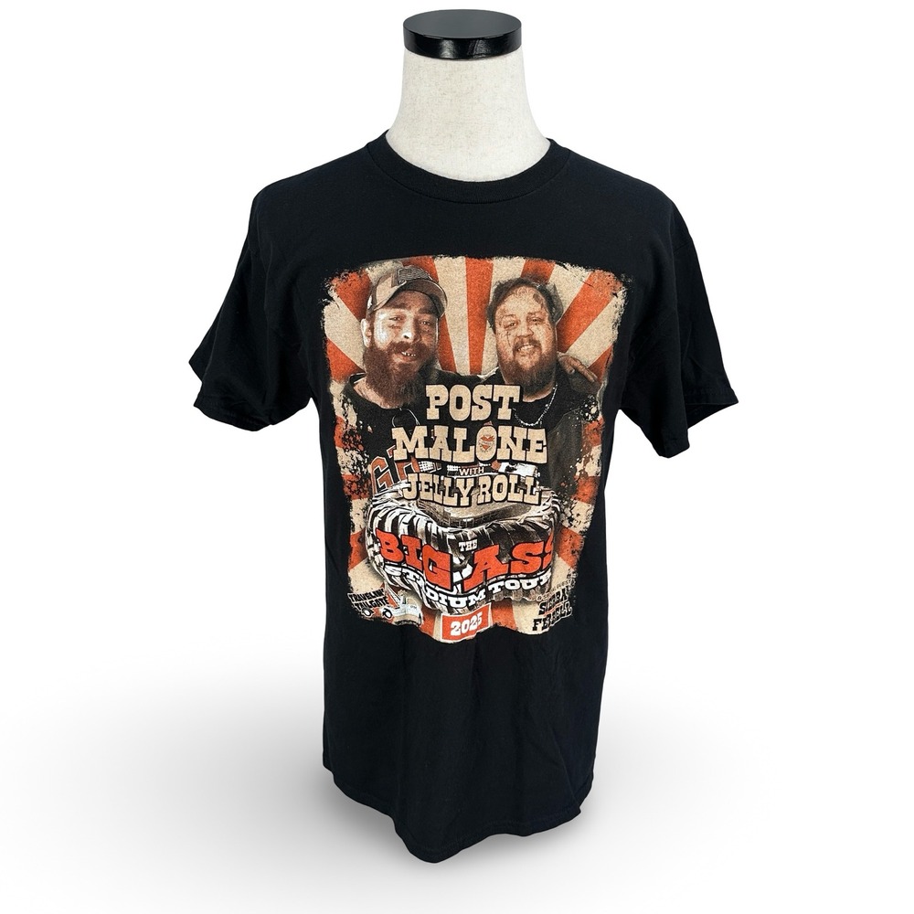 Post Malone Jelly Roll Big Ass Stadium Tour 2025 T-Shirt Mens Large Black Gildan